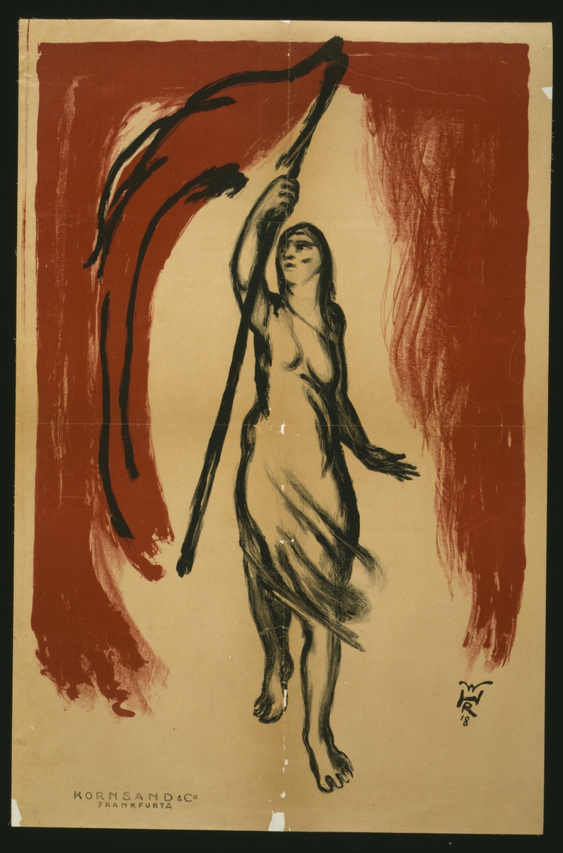Woman carrying a red flag W.R.H. More: Original public domain image from Library of Congress