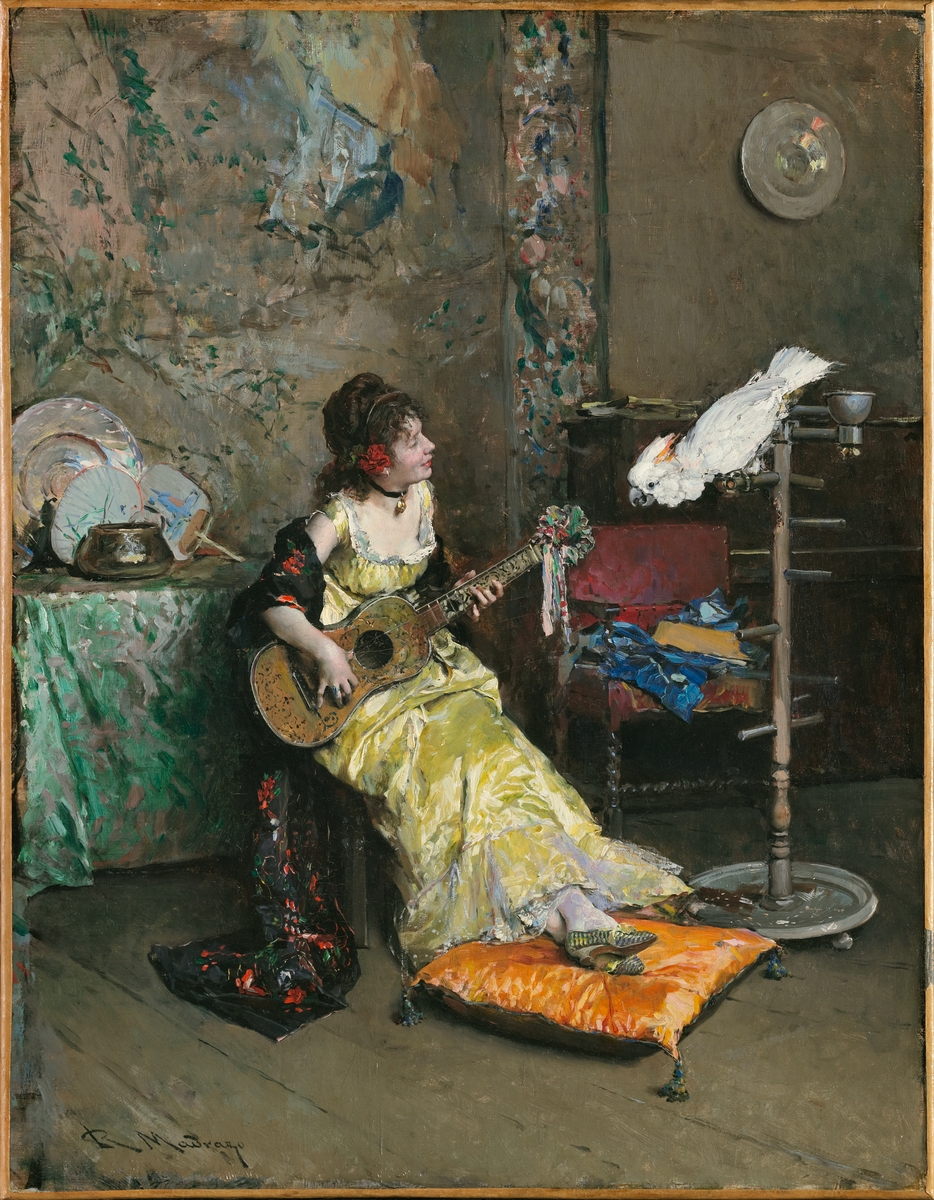 Woman with a Parrot (c. 1872) by Raimundo de Madrazo y Garreta More: Original public domain image from The Clark Art Museum